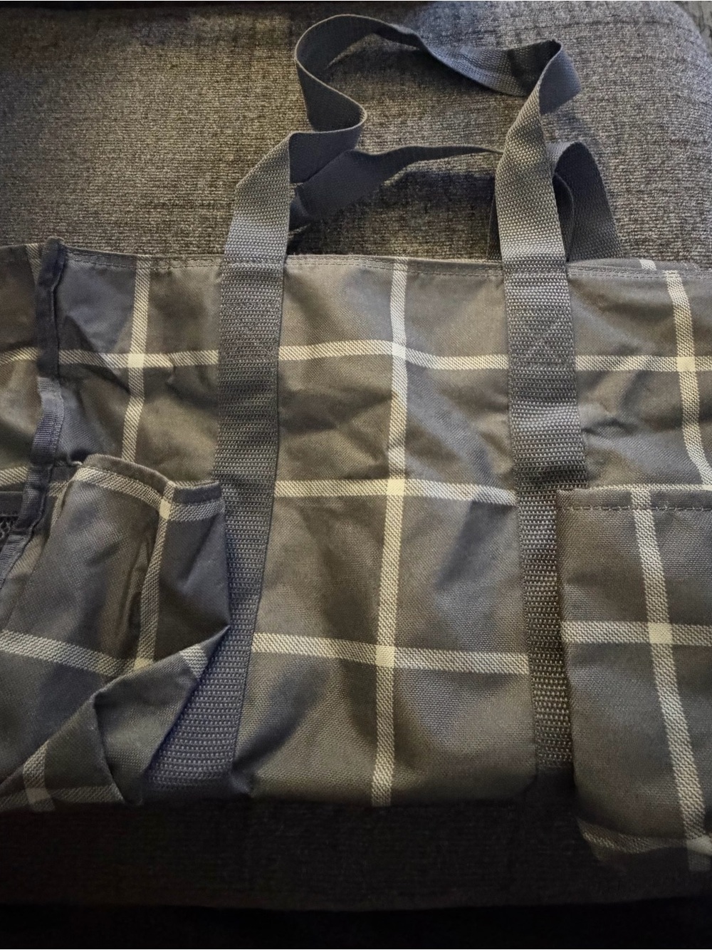 thirty one Plaid Gray Canvas Tote Bag with Pockets